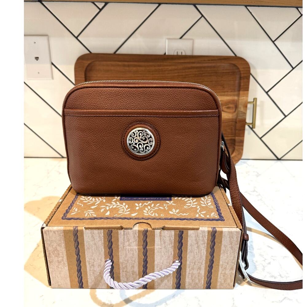 Brighton Contempo Shelby Bourbon Organizer bag pebbled leather silver accents